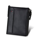 Genuine Cowhide Leather Crazy Horse Texture Dual Zipper Short Style Card Holder Wallet RFID Blocking Card Bag Protect Case for Men, Size: 12.1*9.4*2.7cm(Black)