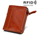Genuine Cowhide Leather Crazy Horse Texture Dual Zipper Short Style Card Holder Wallet RFID Blocking Card Bag Protect Case for Men, Size: 12.1*9.4*2.7cm(Orange)