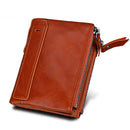Genuine Cowhide Leather Crazy Horse Texture Dual Zipper Short Style Card Holder Wallet RFID Blocking Card Bag Protect Case for Men, Size: 12.1*9.4*2.7cm(Orange)