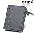 Genuine Cowhide Leather Crazy Horse Texture Dual Zipper Short Style Card Holder Wallet RFID Blocking Card Bag Protect Case for Men, Size: 12.1*9.4*2.7cm(Grey)