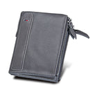 Genuine Cowhide Leather Crazy Horse Texture Dual Zipper Short Style Card Holder Wallet RFID Blocking Card Bag Protect Case for Men, Size: 12.1*9.4*2.7cm(Grey)