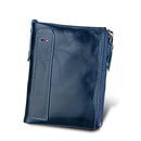 Genuine Cowhide Leather Crazy Horse Texture Dual Zipper Short Style Card Holder Wallet RFID Blocking Card Bag Protect Case for Men, Size: 12.1*9.4*2.7cm(Blue)