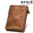 Genuine Cowhide Leather Crazy Horse Texture Dual Zipper Short Style Card Holder Wallet RFID Blocking Card Bag Protect Case for Men, Size: 12.1*9.4*2.7cm(Taupe)