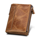 Genuine Cowhide Leather Crazy Horse Texture Dual Zipper Short Style Card Holder Wallet RFID Blocking Card Bag Protect Case for Men, Size: 12.1*9.4*2.7cm(Taupe)