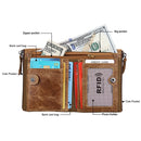 Genuine Cowhide Leather Crazy Horse Texture Dual Zipper Short Style Card Holder Wallet RFID Blocking Card Bag Protect Case for Men, Size: 12.1*9.4*2.7cm(Taupe)