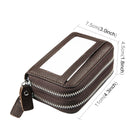 Genuine Cowhide Leather Dual Layer Solid Color Zipper Card Holder Wallet RFID Blocking Coin Purse Card Bag Protective Case with 11 Card Slots & Coin Position, Size: 11*7.5*4.5cm(Coffee)