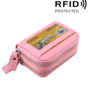Genuine Cowhide Leather Dual Layer Solid Color Zipper Card Holder Wallet RFID Blocking Coin Purse Card Bag Protective Case with 11 Card Slots & Coin Position, Size: 11*7.5*4.5cm(Pink)
