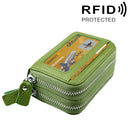 Genuine Cowhide Leather Dual Layer Solid Color Zipper Card Holder Wallet RFID Blocking Coin Purse Card Bag Protective Case with 11 Card Slots & Coin Position, Size: 11*7.5*4.5cm(Green)