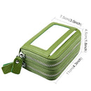 Genuine Cowhide Leather Dual Layer Solid Color Zipper Card Holder Wallet RFID Blocking Coin Purse Card Bag Protective Case with 11 Card Slots & Coin Position, Size: 11*7.5*4.5cm(Green)