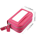 Genuine Cowhide Leather Dual Layer Solid Color Zipper Card Holder Wallet RFID Blocking Coin Purse Card Bag Protective Case with 11 Card Slots & Coin Position, Size: 11*7.5*4.5cm(Magenta)