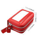 Genuine Cowhide Leather Dual Layer Solid Color Zipper Card Holder Wallet RFID Blocking Coin Purse Card Bag Protective Case with 11 Card Slots & Coin Position, Size: 11*7.5*4.5cm(Red)