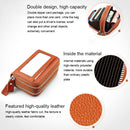 Genuine Cowhide Leather Dual Layer Solid Color Zipper Card Holder Wallet RFID Blocking Coin Purse Card Bag Protective Case with 11 Card Slots & Coin Position, Size: 11*7.5*4.5cm(Red)