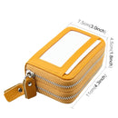 Genuine Cowhide Leather Dual Layer Solid Color Zipper Card Holder Wallet RFID Blocking Coin Purse Card Bag Protective Case with 11 Card Slots & Coin Position, Size: 11*7.5*4.5cm(Yellow)