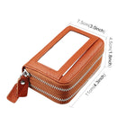 Genuine Cowhide Leather Dual Layer Solid Color Zipper Card Holder Wallet RFID Blocking Coin Purse Card Bag Protective Case with 11 Card Slots & Coin Position, Size: 11*7.5*4.5cm(Brown)