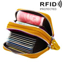 Genuine Cowhide Leather Dual Layer Solid Color Zipper Card Holder Wallet RFID Blocking Coin Purse Card Bag Protect Case with Card Slots & Coin Position, Size: 10.5*7.0*4.0cm(Orange)