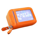 Genuine Cowhide Leather Dual Layer Solid Color Zipper Card Holder Wallet RFID Blocking Coin Purse Card Bag Protect Case with Card Slots & Coin Position, Size: 10.5*7.0*4.0cm(Orange)