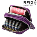 Genuine Cowhide Leather Dual Layer Solid Color Zipper Card Holder Wallet RFID Blocking Coin Purse Card Bag Protect Case with Card Slots & Coin Position, Size: 10.5*7.0*4.0cm(Purple)
