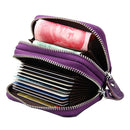 Genuine Cowhide Leather Dual Layer Solid Color Zipper Card Holder Wallet RFID Blocking Coin Purse Card Bag Protect Case with Card Slots & Coin Position, Size: 10.5*7.0*4.0cm(Purple)