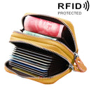 Genuine Cowhide Leather Dual Layer Solid Color Zipper Card Holder Wallet RFID Blocking Coin Purse Card Bag Protect Case with Card Slots & Coin Position, Size: 10.5*7.0*4.0cm(Yellow)
