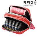 Genuine Cowhide Leather Dual Layer Solid Color Zipper Card Holder Wallet RFID Blocking Coin Purse Card Bag Protect Case with Card Slots & Coin Position, Size: 10.5*7.0*4.0cm(Brown)