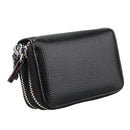 Genuine Cowhide Leather Dual Layer Solid Color Zipper Card Holder Wallet Coin Purse Card Bag Protect Case with Card Slots & Coin Position, Size: 10.5*7.0*4.0cm(Black)