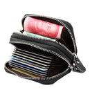 Genuine Cowhide Leather Dual Layer Solid Color Zipper Card Holder Wallet Coin Purse Card Bag Protect Case with Card Slots & Coin Position, Size: 10.5*7.0*4.0cm(Black)