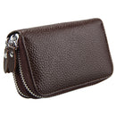 Genuine Cowhide Leather Dual Layer Solid Color Zipper Card Holder Wallet Coin Purse Card Bag Protect Case with Card Slots & Coin Position, Size: 10.5*7.0*4.0cm(Coffee)