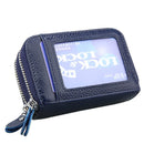 Genuine Cowhide Leather Dual Layer Solid Color Zipper Card Holder Wallet Coin Purse Card Bag Protect Case with Card Slots & Coin Position, Size: 10.5*7.0*4.0cm(Dark Blue)