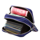 Genuine Cowhide Leather Dual Layer Solid Color Zipper Card Holder Wallet Coin Purse Card Bag Protect Case with Card Slots & Coin Position, Size: 10.5*7.0*4.0cm(Dark Blue)