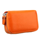 Genuine Cowhide Leather Dual Layer Solid Color Zipper Card Holder Wallet Coin Purse Card Bag Protect Case with Card Slots & Coin Position, Size: 10.5*7.0*4.0cm(Orange)