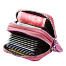 Genuine Cowhide Leather Dual Layer Solid Color Zipper Card Holder Wallet Coin Purse Card Bag Protect Case with Card Slots & Coin Position, Size: 10.5*7.0*4.0cm(Pink)