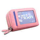 Genuine Cowhide Leather Dual Layer Solid Color Zipper Card Holder Wallet Coin Purse Card Bag Protect Case with Card Slots & Coin Position, Size: 10.5*7.0*4.0cm(Pink)