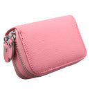 Genuine Cowhide Leather Dual Layer Solid Color Zipper Card Holder Wallet Coin Purse Card Bag Protect Case with Card Slots & Coin Position, Size: 10.5*7.0*4.0cm(Pink)