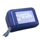 Genuine Cowhide Leather Dual Layer Solid Color Zipper Card Holder Wallet Coin Purse Card Bag Protect Case with Card Slots & Coin Position, Size: 10.5*7.0*4.0cm(Blue)