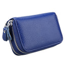 Genuine Cowhide Leather Dual Layer Solid Color Zipper Card Holder Wallet Coin Purse Card Bag Protect Case with Card Slots & Coin Position, Size: 10.5*7.0*4.0cm(Blue)