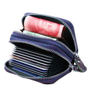 Genuine Cowhide Leather Dual Layer Solid Color Zipper Card Holder Wallet Coin Purse Card Bag Protect Case with Card Slots & Coin Position, Size: 10.5*7.0*4.0cm(Blue)