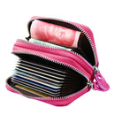 Genuine Cowhide Leather Dual Layer Solid Color Zipper Card Holder Wallet Coin Purse Card Bag Protect Case with Card Slots & Coin Position, Size: 10.5*7.0*4.0cm(Magenta)