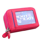 Genuine Cowhide Leather Dual Layer Solid Color Zipper Card Holder Wallet Coin Purse Card Bag Protect Case with Card Slots & Coin Position, Size: 10.5*7.0*4.0cm(Magenta)