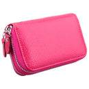 Genuine Cowhide Leather Dual Layer Solid Color Zipper Card Holder Wallet Coin Purse Card Bag Protect Case with Card Slots & Coin Position, Size: 10.5*7.0*4.0cm(Magenta)