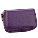 Genuine Cowhide Leather Dual Layer Solid Color Zipper Card Holder Wallet Coin Purse Card Bag Protect Case with Card Slots & Coin Position, Size: 10.5*7.0*4.0cm(Purple)
