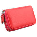 Genuine Cowhide Leather Dual Layer Solid Color Zipper Card Holder Wallet Coin Purse Card Bag Protect Case with Card Slots & Coin Position, Size: 10.5*7.0*4.0cm(Red)