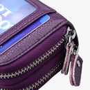 Genuine Cowhide Leather Dual Layer Solid Color Zipper Card Holder Wallet Coin Purse Card Bag Protect Case with Card Slots & Coin Position, Size: 10.5*7.0*4.0cm(Red)