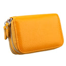 Genuine Cowhide Leather Dual Layer Solid Color Zipper Card Holder Wallet Coin Purse Card Bag Protect Case with Card Slots & Coin Position, Size: 10.5*7.0*4.0cm(Yellow)