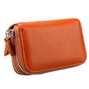 Genuine Cowhide Leather Dual Layer Solid Color Zipper Card Holder Wallet Coin Purse Card Bag Protect Case with Card Slots & Coin Position, Size: 10.5*7.0*4.0cm(Brown)