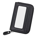 Genuine Cowhide Leather Solid Color Zipper Horizontal Card Holder Wallet RFID Blocking Card Bag Protect Case with 12 Card Slots, Size: 11.5*7.5cm(Black)