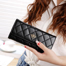Fashion Argyles Texture Metal Crown 3-Folding Long Design PU Leather Wallet Coin Purse for Women(Black)