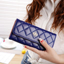 Fashion Argyles Texture Metal Crown 3-Folding Long Design PU Leather Wallet Coin Purse for Women(Dark Blue)