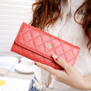 Fashion Argyles Texture Metal Crown 3-Folding Long Design PU Leather Wallet Coin Purse for Women(Red)