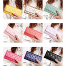 Fashion Argyles Texture Metal Crown 3-Folding Long Design PU Leather Wallet Coin Purse for Women(Dark Blue)