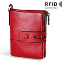 3529 Retro Crazy Horse Texture Double Zipper Anti-magnetic RFID Wallet for Man with Card Slots (Red)